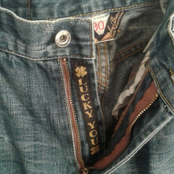 Lucky Brand Size 30 Jeans Mens Vintage Relaxed Fit Blue Denim Bootleg destroyed - Picture 5 of 8